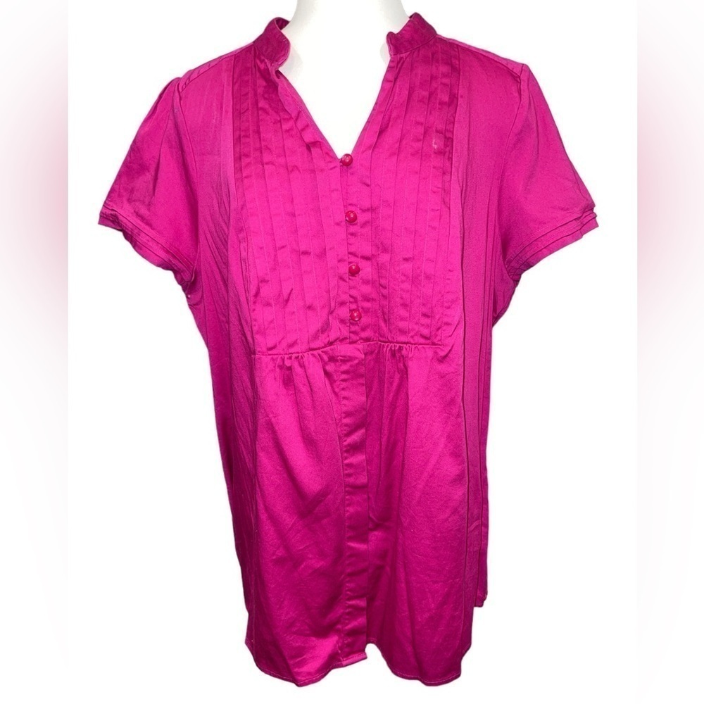 Lane Bryant Women's Top Size 18/20 Pink Button Up Short Sleeve V-Neck